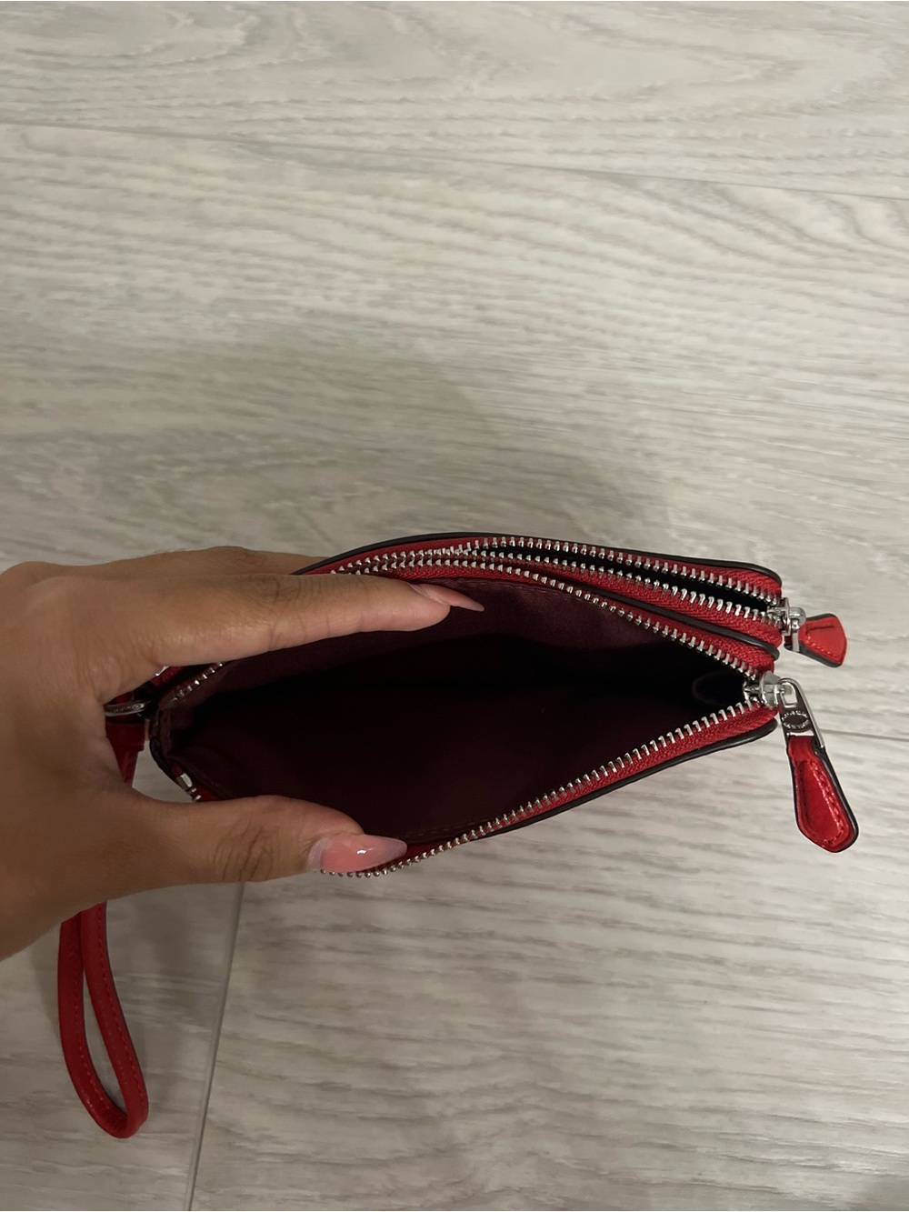 Coach Red Leather Wristlet with Silver Logo - Picture 3 of 5